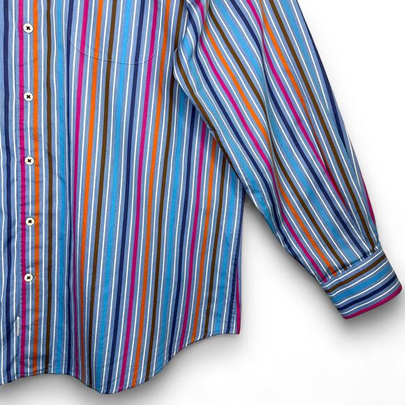 Peter Millar Men's Striped Button Up Shirt XL Blue Multi Stripe Dress Shirt - Picture 5 of 9